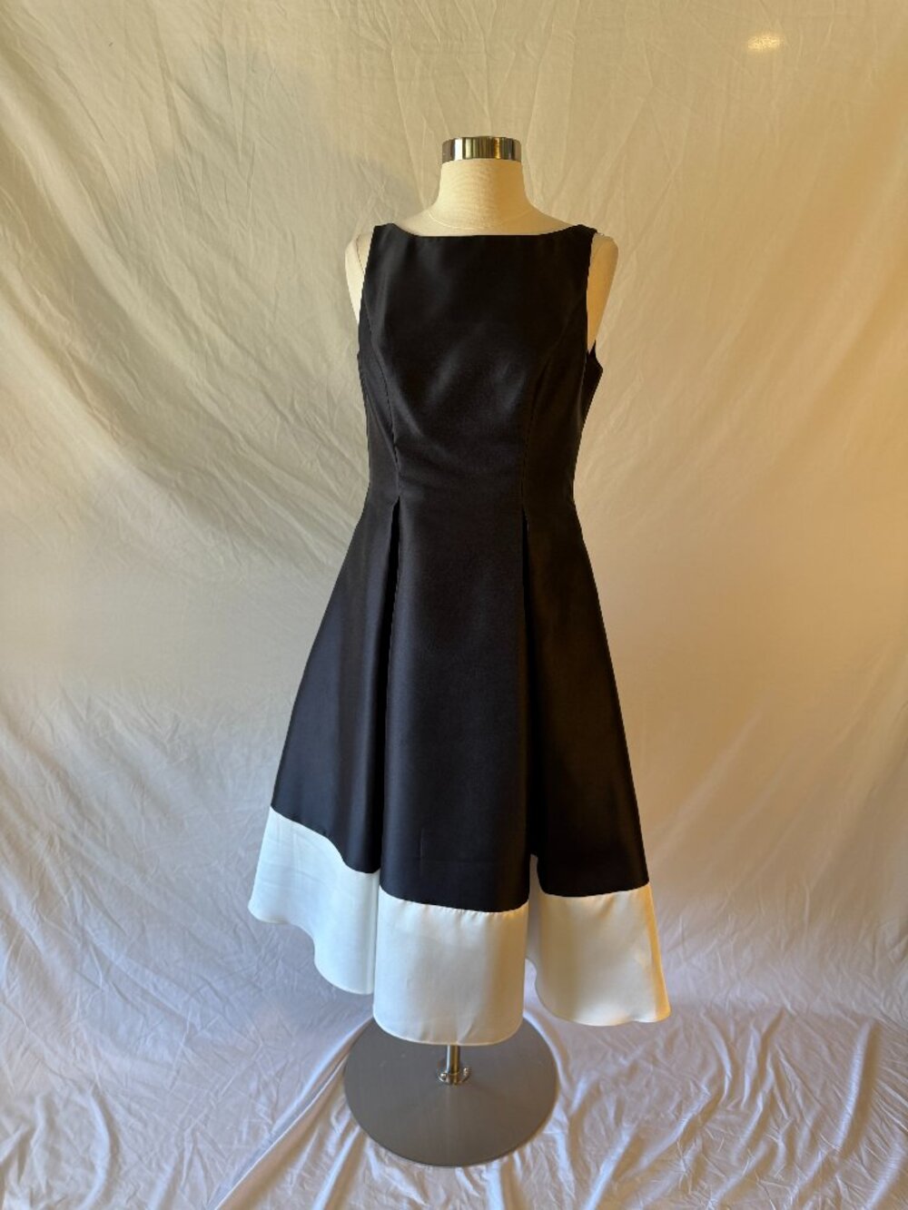Tea Length Black and White Thick Satiny Formal Dress